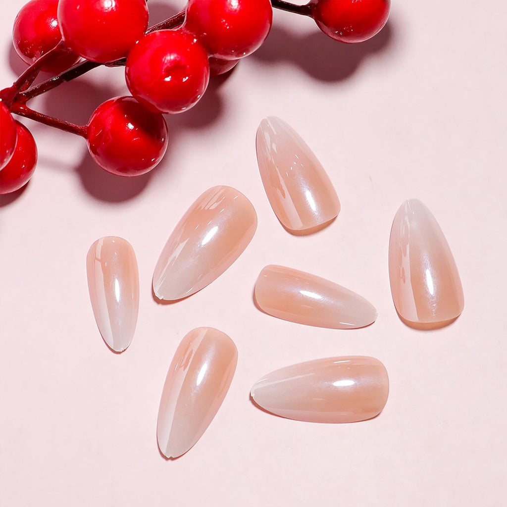 FJSMTOPl Ombre Press on Nails Almond Fake Nails with Design Chrome False Nails Press ons Medium Glossy Full Cover Acrylic Glue on Nails Artificial Stick on Nail for Women Manicure 24Pcs