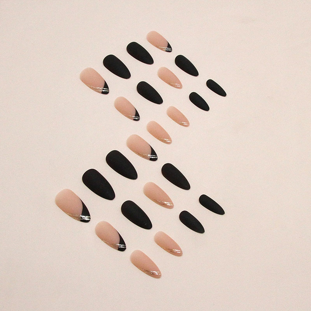 Black Press on Nails Medium Almond Fake Nails Matte False Nails Press ons with Designs French Tip Acrylic Full Cover Glue on Nails Halloween Stick on Nail for Women Manicure 24 Pcs