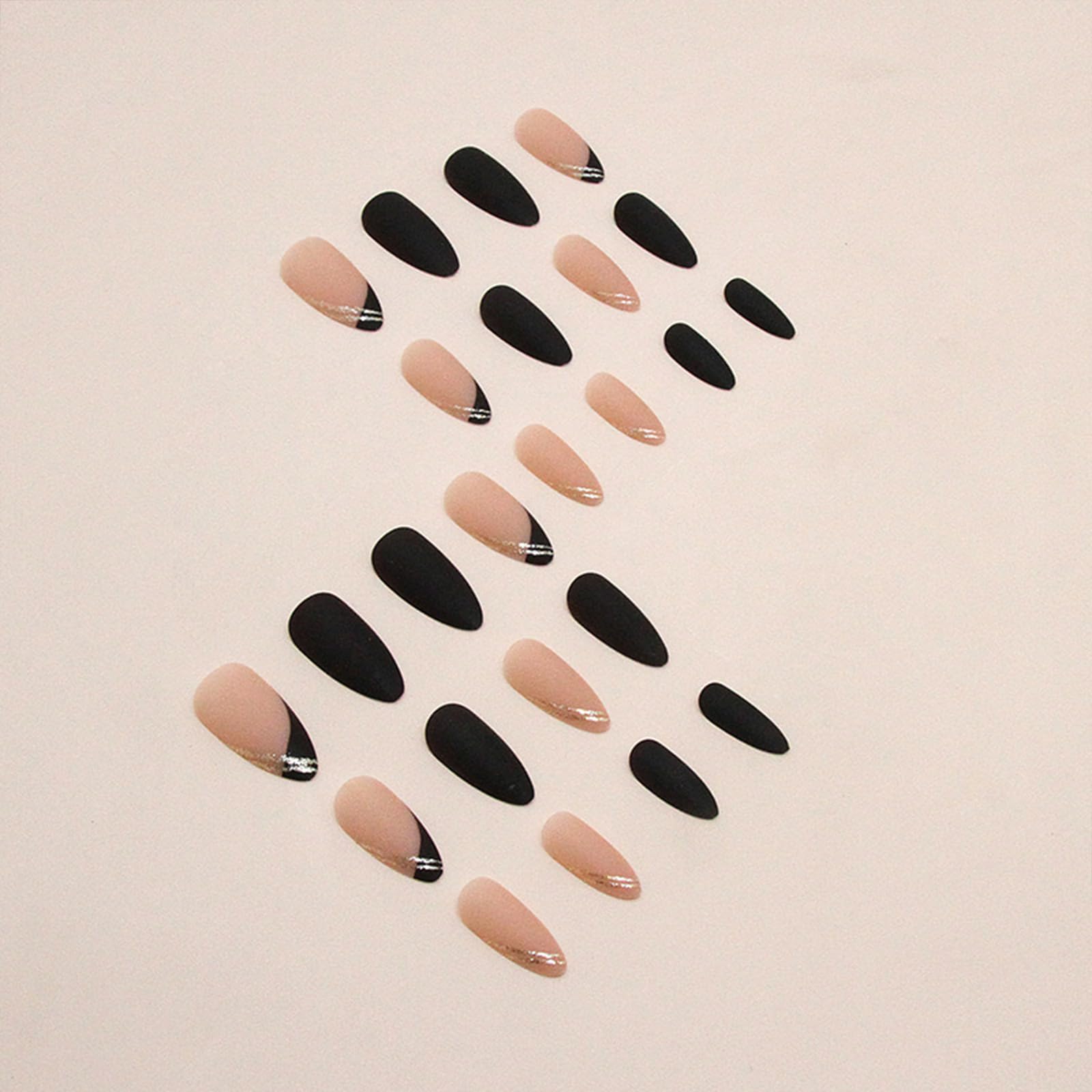 Black Press on Nails Medium Almond Fake Nails Matte False Nails Press ons with Designs French Tip Acrylic Full Cover Glue on Nails Halloween Stick on Nail for Women Manicure 24 Pcs